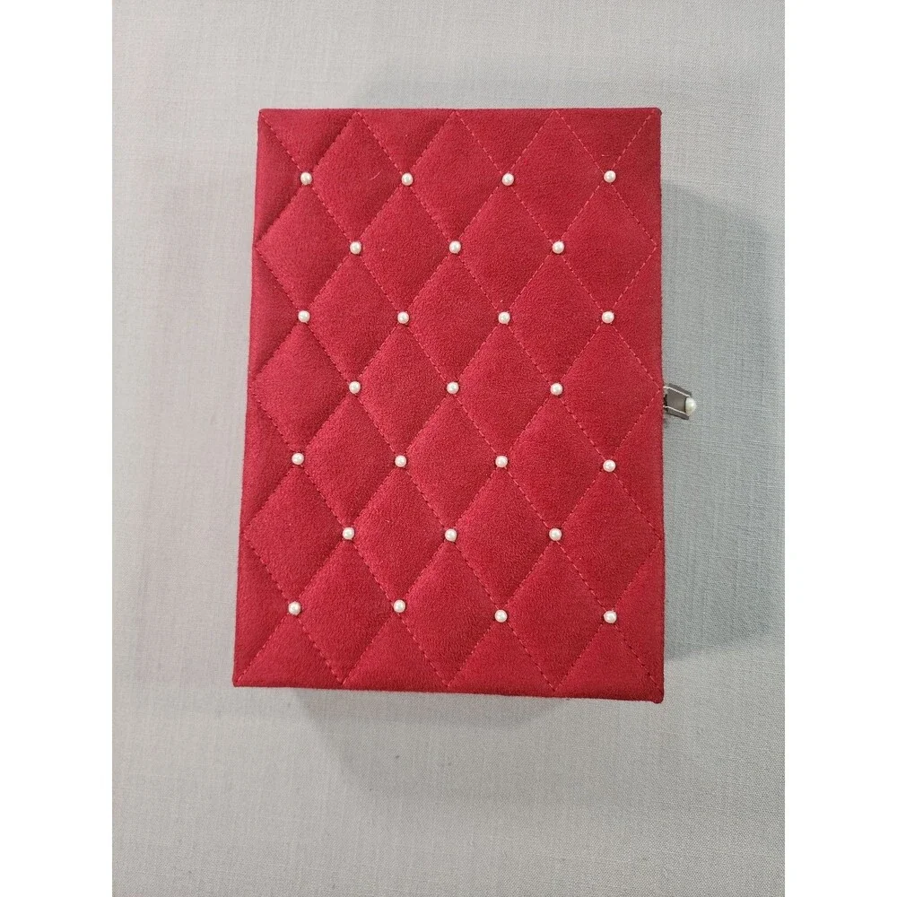 Red Velvet Jewelry Organizer Box with Faux Pearl Accents – Necklace, Ring &...
